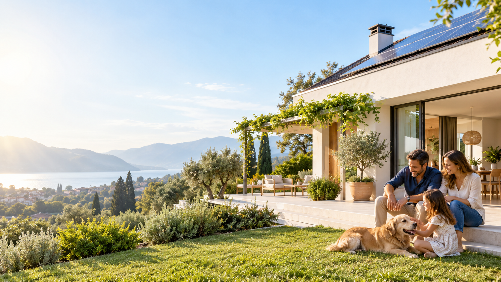 Famiglia in una casa efficiente dal punto di vista energetico